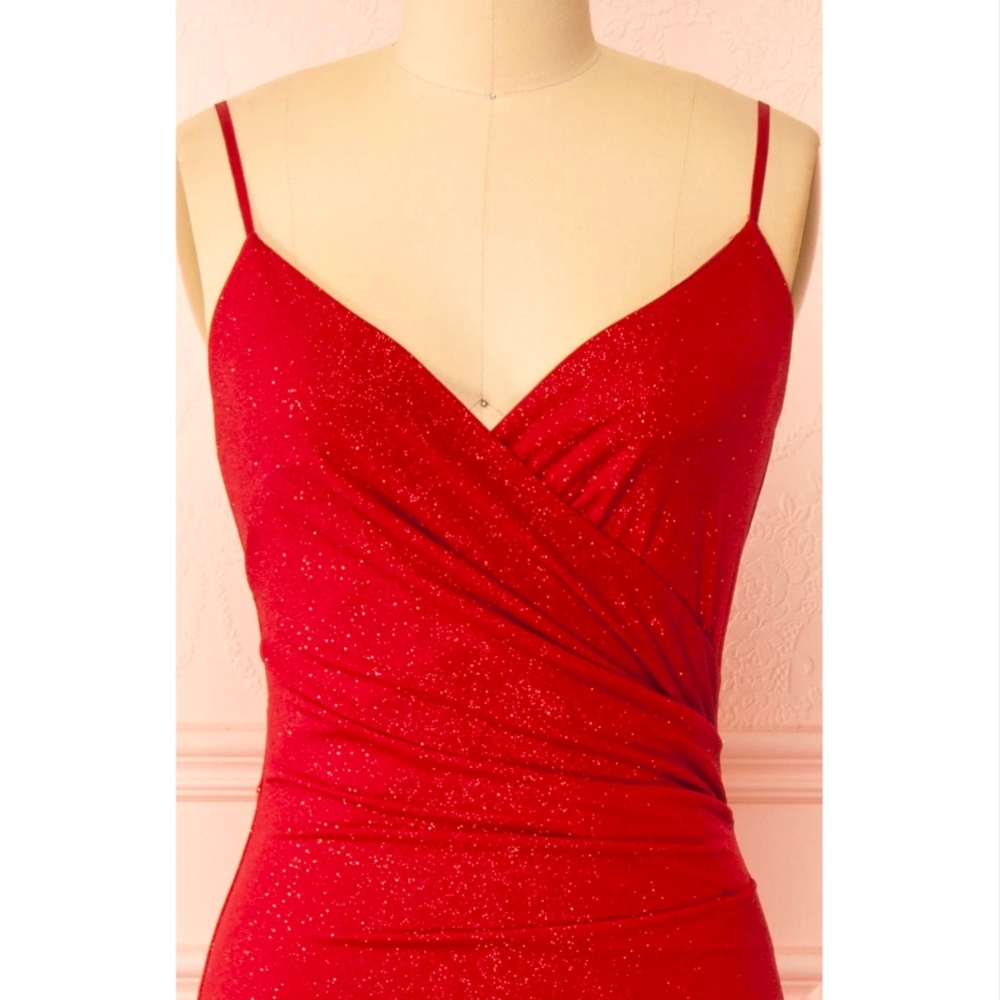 Red Glitter Spaghetti Strap Dress